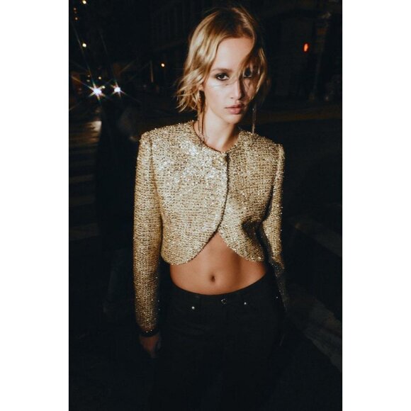ZARA CROPPED TEXTURED JACKET WITH METALLIC THREAD - Picture 2 of 10